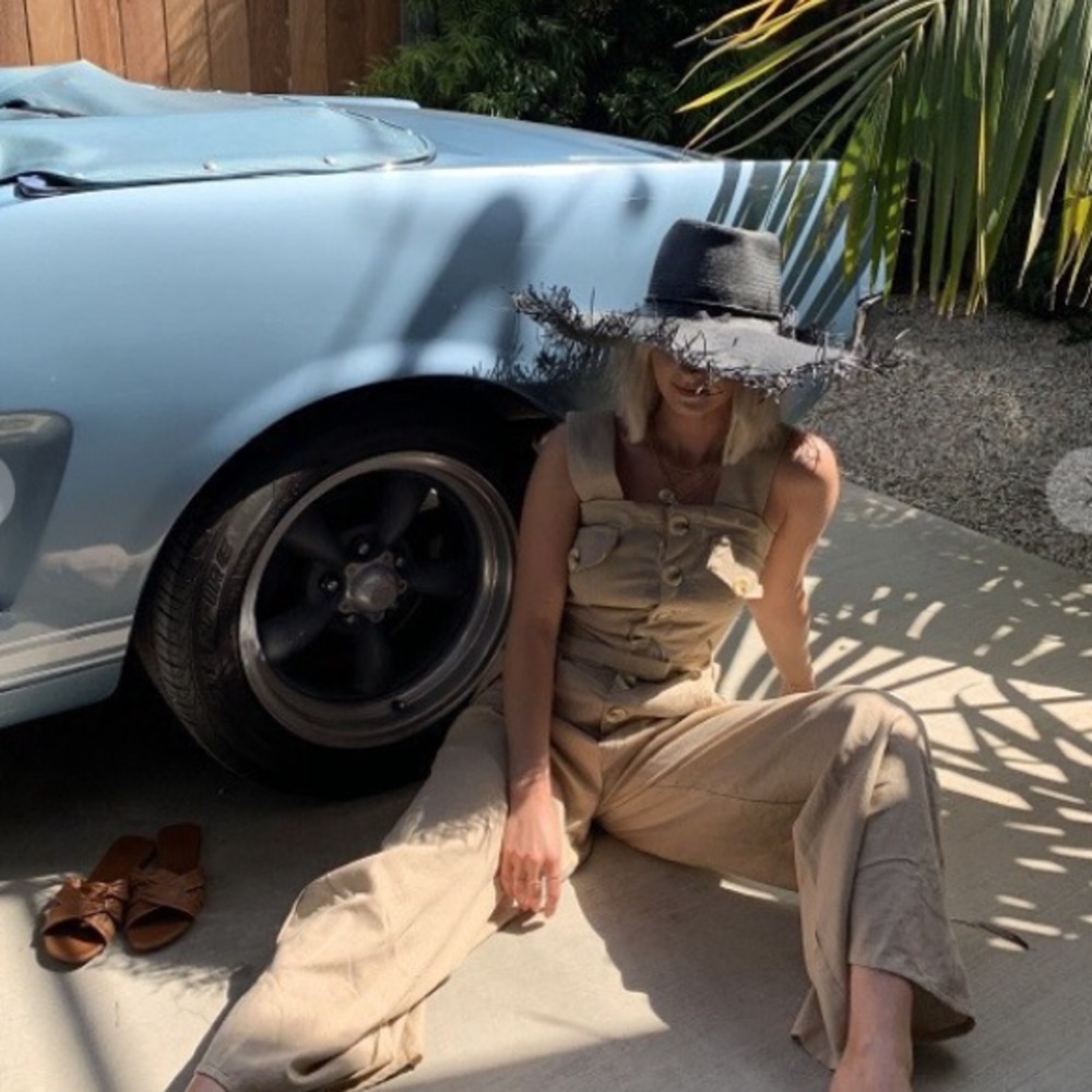 Saaale Olive and Pique “Black Sands” wide brim straw Panama hat